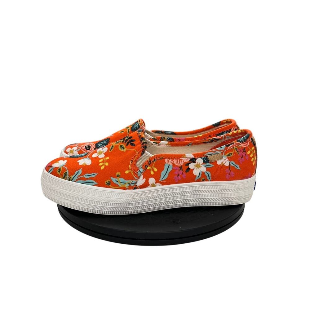 Keds x Rifle Paper Co. Triple Decker Slip-on Platform Shoes Floral Orange Size 8